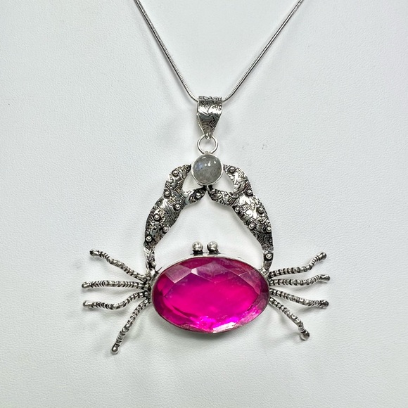 Pink 🔥 Fire Topaz 925 Large Crab Pendant & Bracelet - Picture 3 of 9